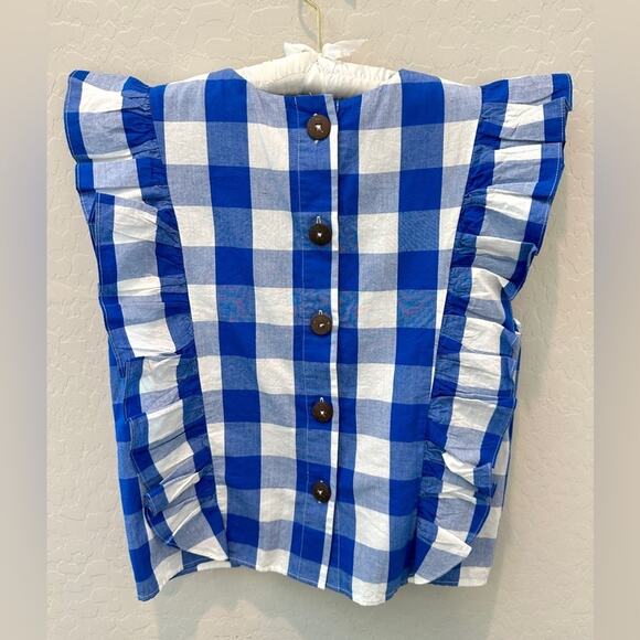 ANTHROPOLOGIE WHIT TWO | Blue Gingham Ruffle Sleeve Button Back Blouse Top | XS - Picture 6 of 8